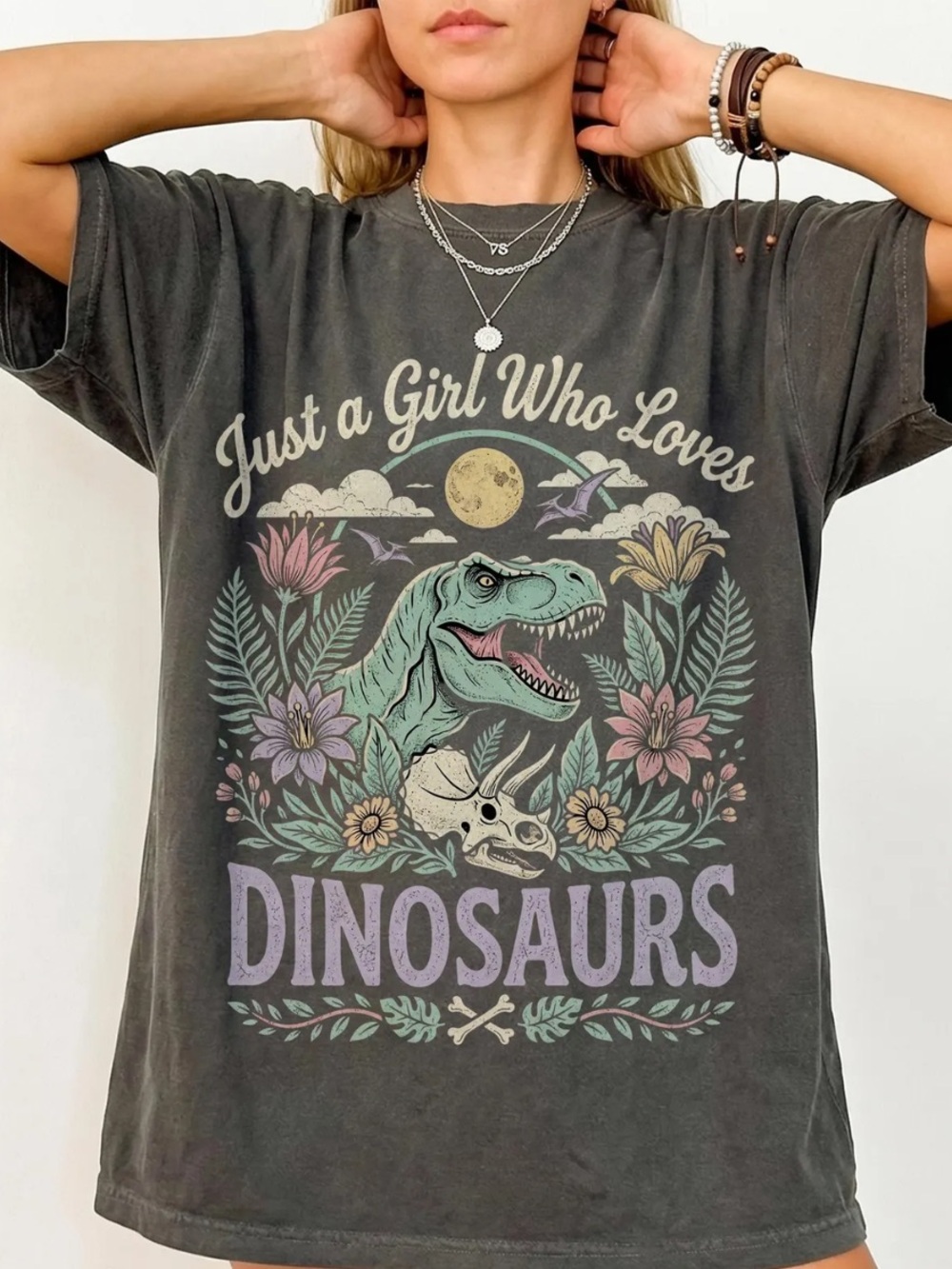 Comfort Colors Pepper Graphic Tee "Just a Girl Who Loves Dinosaurs"
